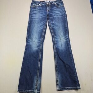 Rock 47 Wrangler Jeans Bootcut Low Rise Embroidered Dark Wash Womens 32x33